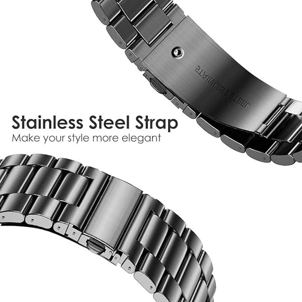 22mm Replacement Stainless Steel Metal Watch Strap Compatible with Watch 3 45mm/ Watch 46mm/Gear S3 Classic/S3 Frontier/Watch Gt 2 (Black) - Black