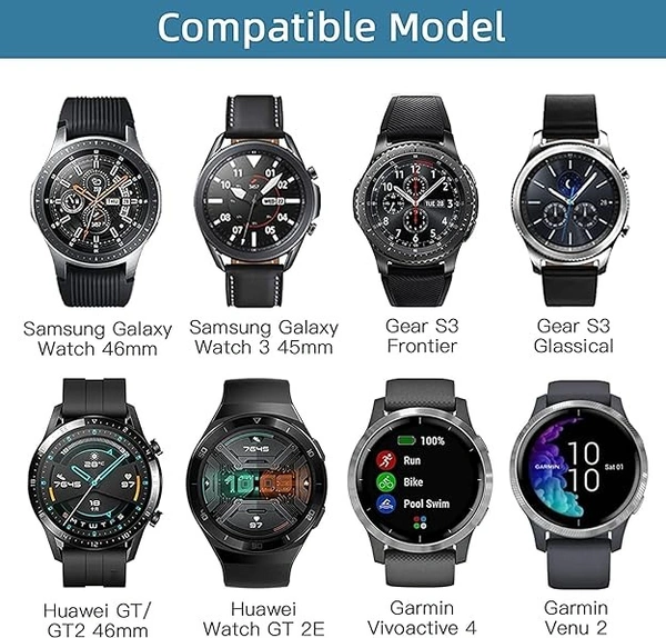 22mm Replacement Stainless Steel Metal Watch Strap Compatible with Watch 3 45mm/ Watch 46mm/Gear S3 Classic/S3 Frontier/Watch Gt 2 (Black) - Black