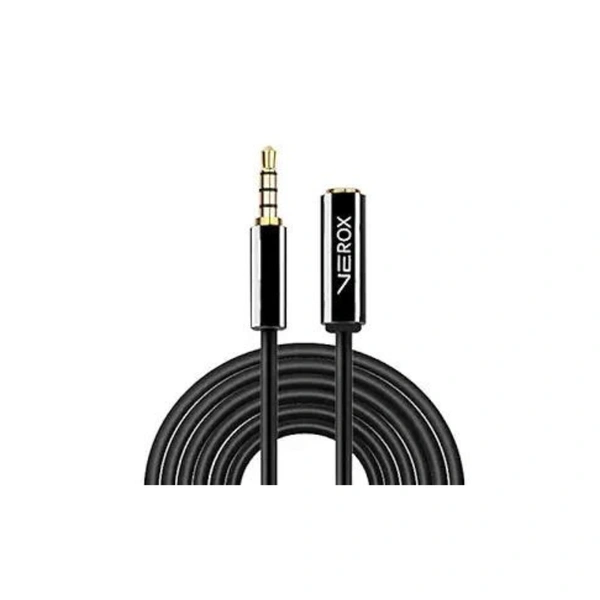  3.5 mm TRRS Male To Female Aux Extension Cable with Microphone Support 4 Pole Golden Plated Stereo Audio Cable Compatible with Earphone Headphone Car- 2 Meter (6.5 Feet) - Black