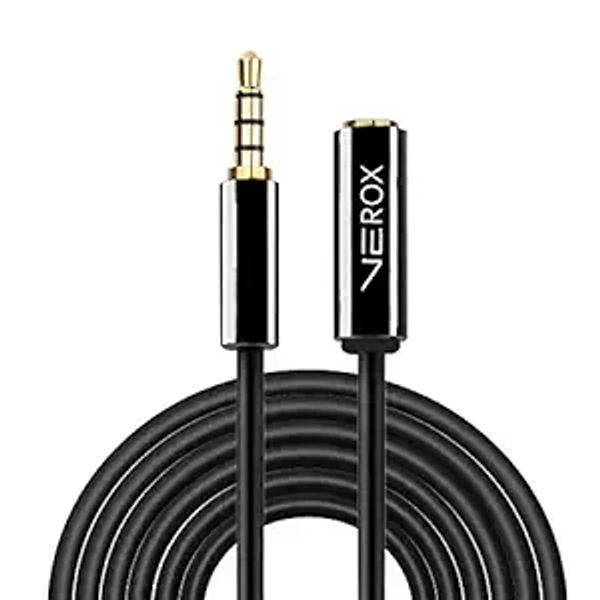 3.5 mm TRRS Male To Female Aux Extension Cable with Microphone Support 4 Pole Golden Plated Stereo Audio Cable Compatible with Earphone Headphone Car- 6 Meter (20 Feet) - Black