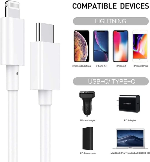Fast Charging Type C to Lightning Cable & Data Sync USB Cable Compatible with iPhone X/XR/XS MAX/XS/ 11/11 PRO/ 11 PRO MAX/iPads/iPhone 12/Mini/Pro/Pro Max - (White) - White