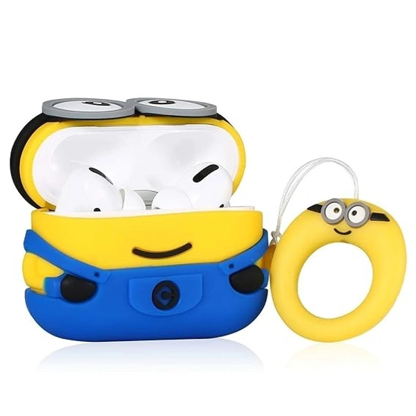  Airpods Pro Protective Silicone Case Cover 3D Design with Anti-Lost Keyring Compatible with Apple AirPods Pro (Minions) - Yellow