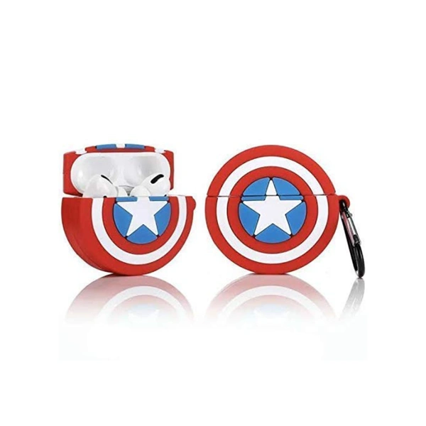  Airpods Pro Protective Silicone Case Cover 3D Design with Anti-Lost Keyring Compatible with Apple AirPods Pro (Captain America) - Red