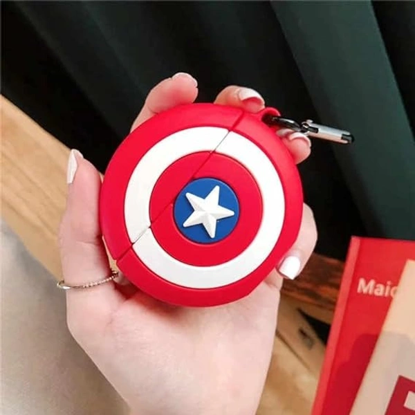  Airpods Pro Protective Silicone Case Cover 3D Design with Anti-Lost Keyring Compatible with Apple AirPods Pro (Captain America) - Red