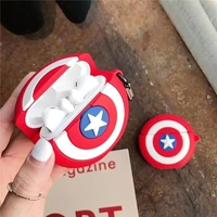  Airpods Pro Protective Silicone Case Cover 3D Design with Anti-Lost Keyring Compatible with Apple AirPods Pro (Captain America) - Red