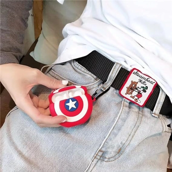  Airpods Pro Protective Silicone Case Cover 3D Design with Anti-Lost Keyring Compatible with Apple AirPods Pro (Captain America) - Red
