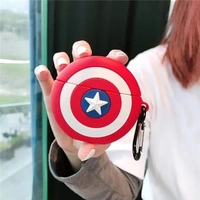  Airpods Pro Protective Silicone Case Cover 3D Design with Anti-Lost Keyring Compatible with Apple AirPods Pro (Captain America) - Red