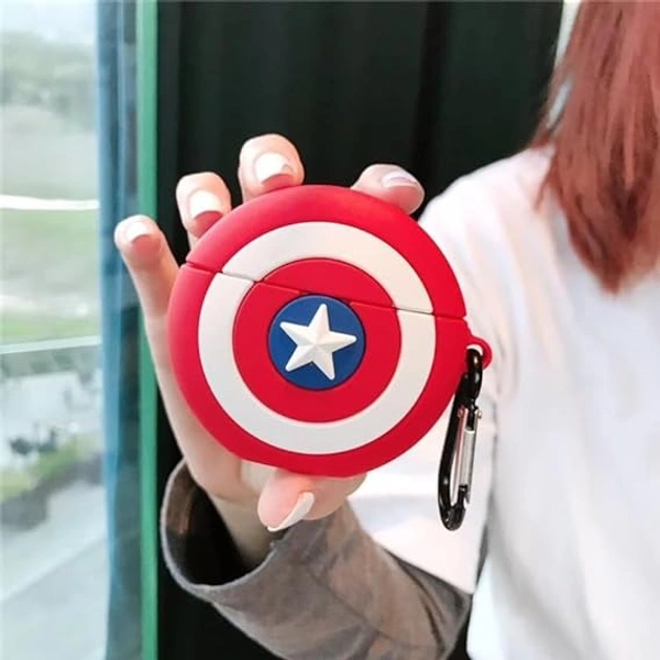  Airpods Pro Protective Silicone Case Cover 3D Design with Anti-Lost Keyring Compatible with Apple AirPods Pro (Captain America) - Red