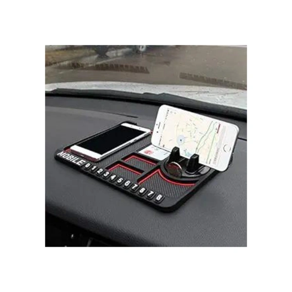 Multipurpose Anti-Slip Car Phone Holder Dashboard Mat and Phone Holder Mount | Non-Slip Silicone Mat for Car Interior Dashboard Accessories- Black - Black