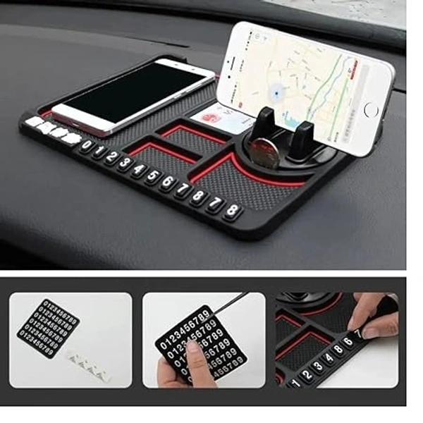 Multipurpose Anti-Slip Car Phone Holder Dashboard Mat and Phone Holder Mount | Non-Slip Silicone Mat for Car Interior Dashboard Accessories- Black - Black