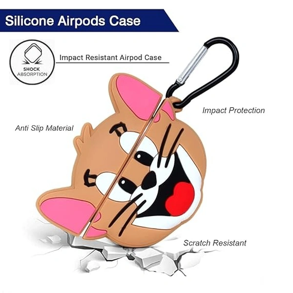  Airpods Pro Protective Silicone Case Cover 3D Design with Anti-Lost Keyring Compatible with Apple AirPods Pro (Jerry) - Brown