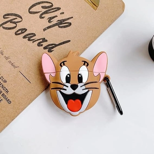  Airpods Pro Protective Silicone Case Cover 3D Design with Anti-Lost Keyring Compatible with Apple AirPods Pro (Jerry) - Brown