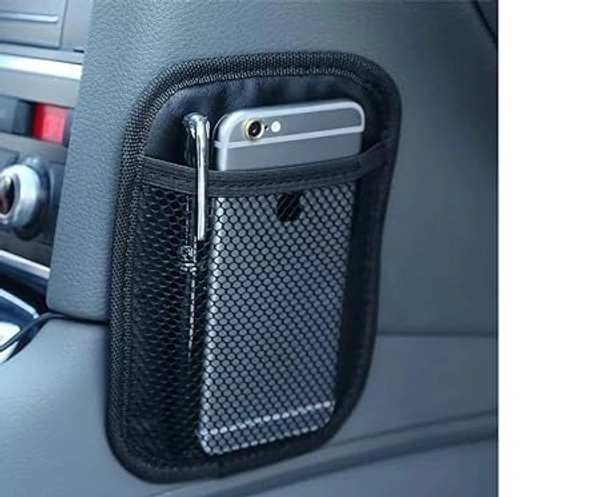 Universal Mobile Holder for Car Storage Net Bag with ABS Plastic Frame Mesh Net Car Interior Accessories for Phone, Cards, Coins, Keys, Sunglasses - Black