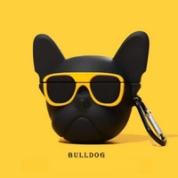 Prolet Cute Silicone AirPods Case 1 & 2 Cute 3D Bulldog Fashion Character Case Storage Bag Pouch of Soft Silicone Shockproof Protection Case Cover with Keychain (Black) - Black