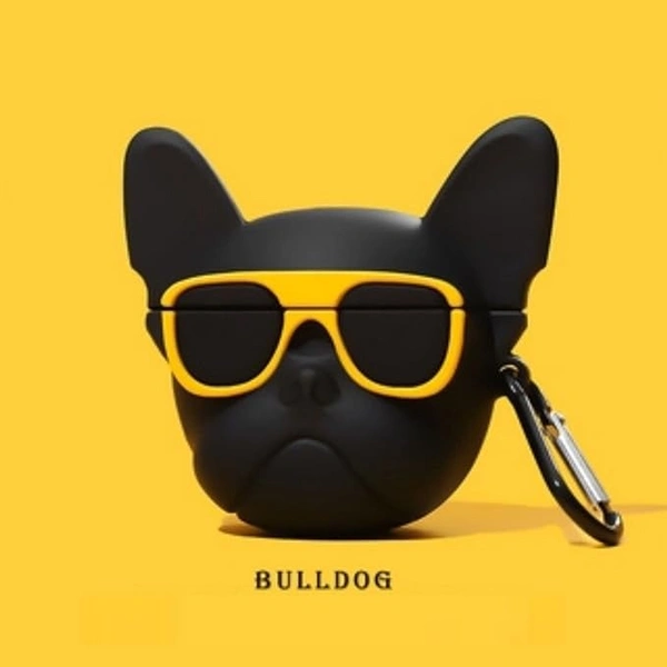 Prolet Cute Silicone AirPods Case 1 & 2 Cute 3D Bulldog Fashion Character Case Storage Bag Pouch of Soft Silicone Shockproof Protection Case Cover with Keychain (Black) - Black