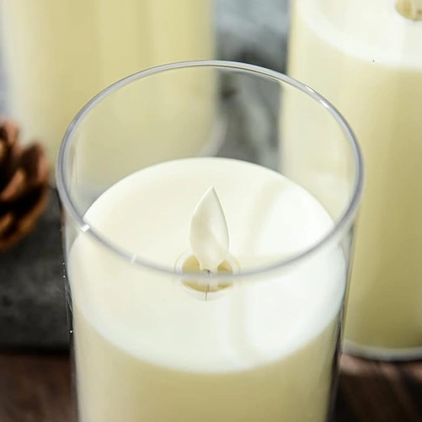 Flameless LED Candles AA Battery Powered White Acrylic Glass Candle with Remote Control Timer and Modes Ideal for Home Decor Festival Romantic Dinner (3" D x 6" H)- - White