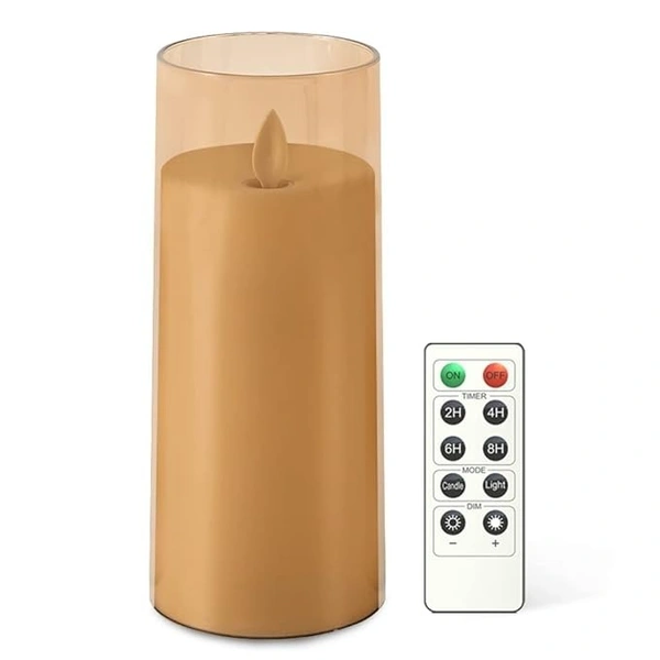  Flameless LED Candles AA Battery Powered Acrylic Glass Candle with Remote Control Timer and Modes Ideal for Home Decor Festival Romantic Dinner (3" D x 6" H) - Gold