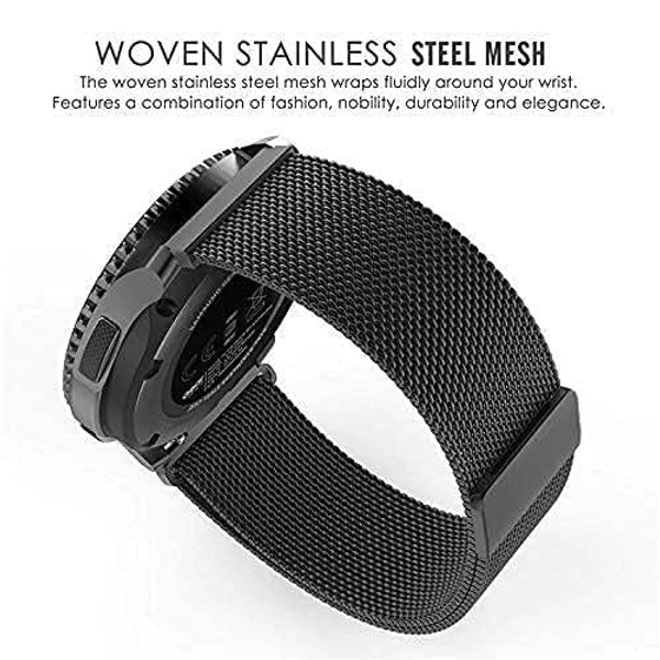 Stainless Steel 20mm Watch Strap with Magnetic Lock Compatible with Samsung Galaxy, Fast-Track, Ptron, Amazfit,Boat, Fire Boltt, Noise, Dizo, Amazfit, Beatxp All 20MM Watch- Black - Black