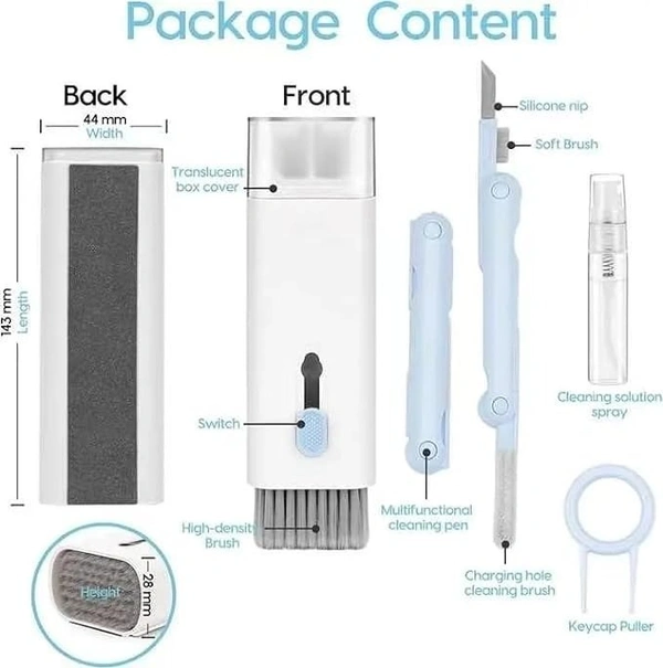 7 in 1 Keyboard Cleaner/Airpods Cleaning Kit/Laptop Cleaning Brush/Computer Cleaning Kit Gadget Comes with Key-Cap Puller Spray Bottle Earbuds Cleaner - White
