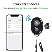Bluetooth Shutter Remote Control Wireless Technology for Selfie Stick for Creating Videos and Photos 2 Click Button Compatible with iOS and Android Smart Phone Tablet - Black - Black