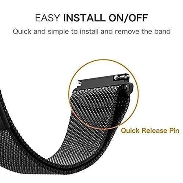Stainless Steel 20mm Watch Strap with Magnetic Lock Compatible with Samsung Galaxy, Fast-Track, Ptron, Amazfit,Boat, Fire Boltt, Noise, Dizo, Amazfit, Beatxp All 20MM Watch- Black - Black