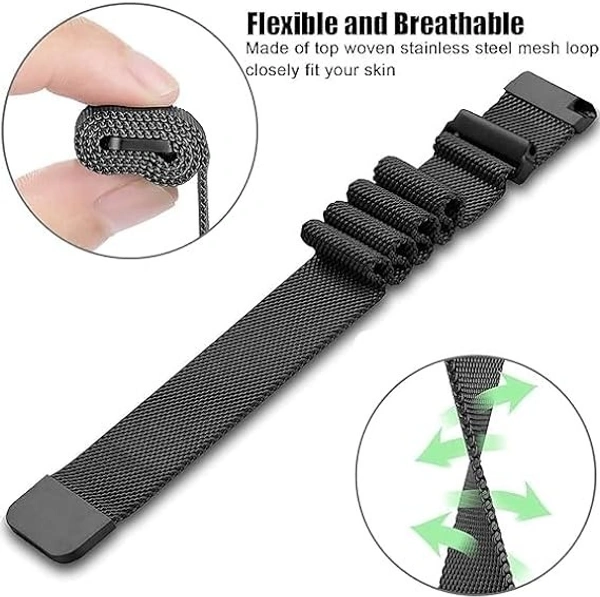 Stainless Steel 20mm Watch Strap with Magnetic Lock Compatible with Samsung Galaxy, Fast-Track, Ptron, Amazfit,Boat, Fire Boltt, Noise, Dizo, Amazfit, Beatxp All 20MM Watch- Black - Black