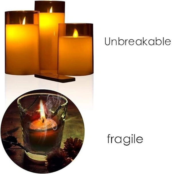  Flameless LED Candles with Golden Acrylic Glass, Remote Control and Timer - AA Battery-Powered for Home, Festival and Wedding Decor (Set of 3-3" D x 4", 5", 6" H) - Gold