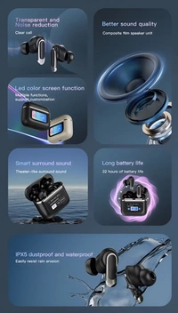 V8 Touch Display Earbud with Active Noise cancelation - Black
