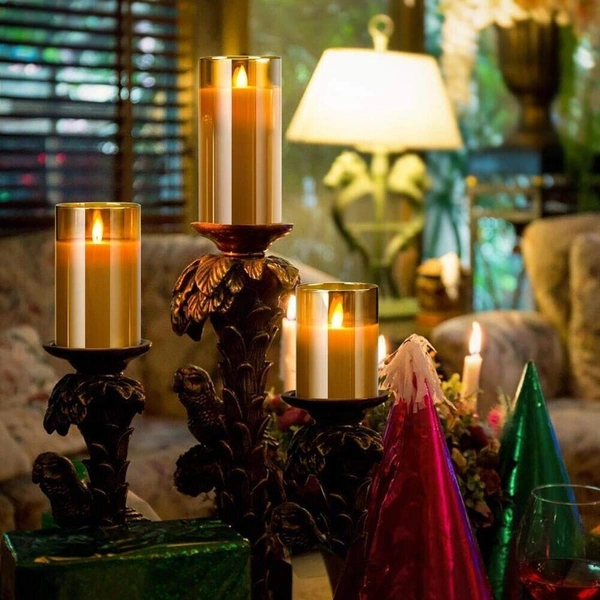 Flameless Led Glass Electric Candle With Aa Battery Powered Real Wax Candle Light Comes In Moving Flame Effect With Timer Remote (Pack of 1 + Remote) - Gold