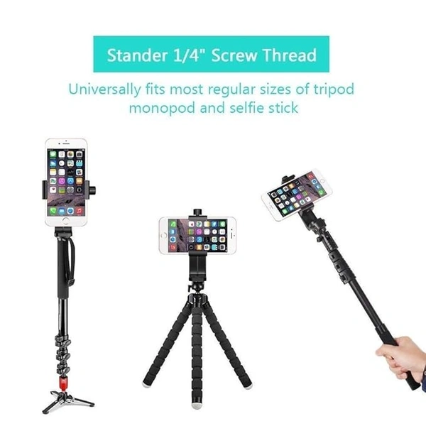  360° Mobile Holder for Tripod with Adjustable Phone Clamp Tripod Mount Adapter for All Smarphones, Tripods with Dual Mounting Options- Black - Black
