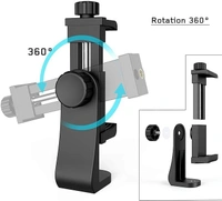  360° Mobile Holder for Tripod with Adjustable Phone Clamp Tripod Mount Adapter for All Smarphones, Tripods with Dual Mounting Options- Black - Black