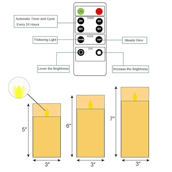  Flameless LED Candles with Golden Acrylic Glass, Remote Control and Timer - AA Battery-Powered for Home, Festival and Wedding Decor (Set of 3-3" D x 4", 5", 6" H) - Gold