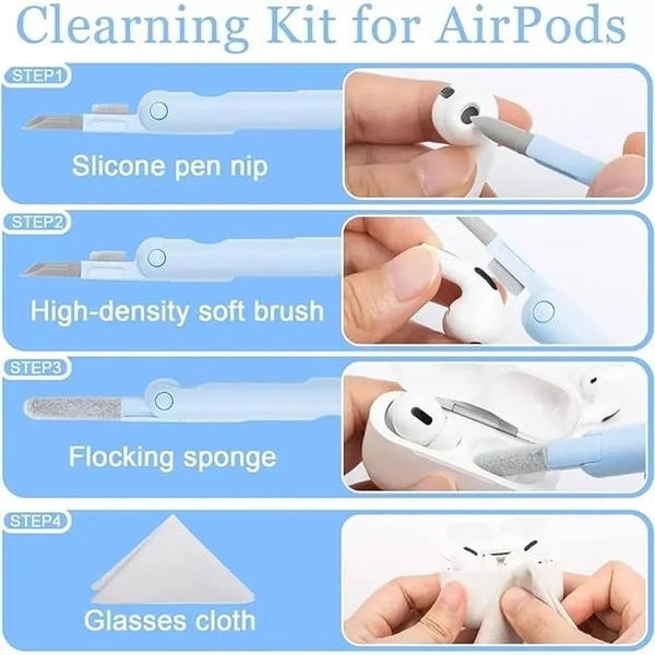 7 in 1 Keyboard Cleaner/Airpods Cleaning Kit/Laptop Cleaning Brush/Computer Cleaning Kit Gadget Comes with Key-Cap Puller Spray Bottle Earbuds Cleaner - White