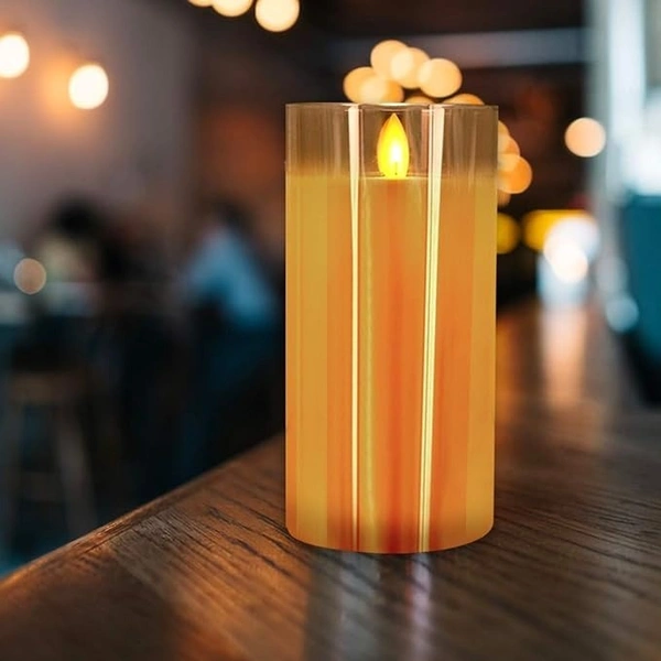  Flameless LED Candles AA Battery Powered Acrylic Glass Candle with Remote Control Timer and Modes Ideal for Home Decor Festival Romantic Dinner (3" D x 6" H) - Gold