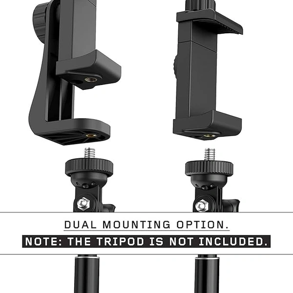  360° Mobile Holder for Tripod with Adjustable Phone Clamp Tripod Mount Adapter for All Smarphones, Tripods with Dual Mounting Options- Black - Black