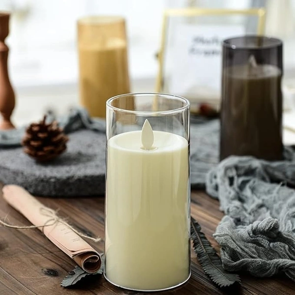 Flameless LED Candles AA Battery Powered White Acrylic Glass Candle with Remote Control Timer and Modes Ideal for Home Decor Festival Romantic Dinner (3" D x 6" H)- - White