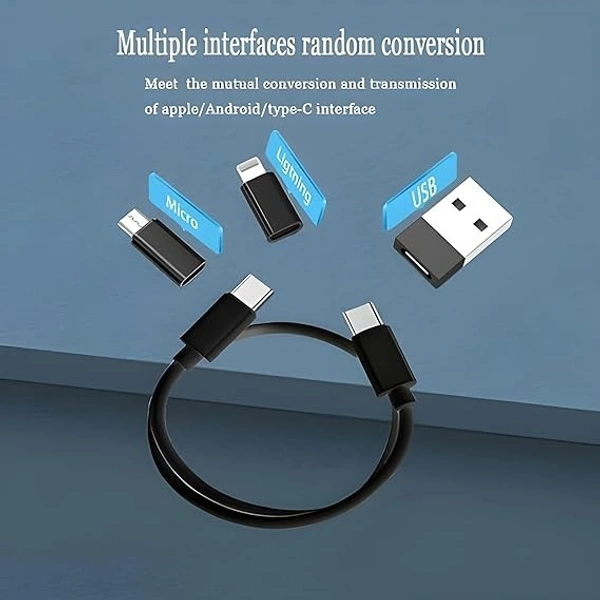 All in One 60W Travel Accessories Cable Set Type C to Type C Cable, Type C to Lightning OTG, Type-C to Micro USB OTG, Type C to USB, Sim Ejector Pin with Inbuilt Mobile Stand-Black - Black