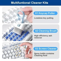 7 in 1 Keyboard Cleaner/Airpods Cleaning Kit/Laptop Cleaning Brush/Computer Cleaning Kit Gadget Comes with Key-Cap Puller Spray Bottle Earbuds Cleaner - White