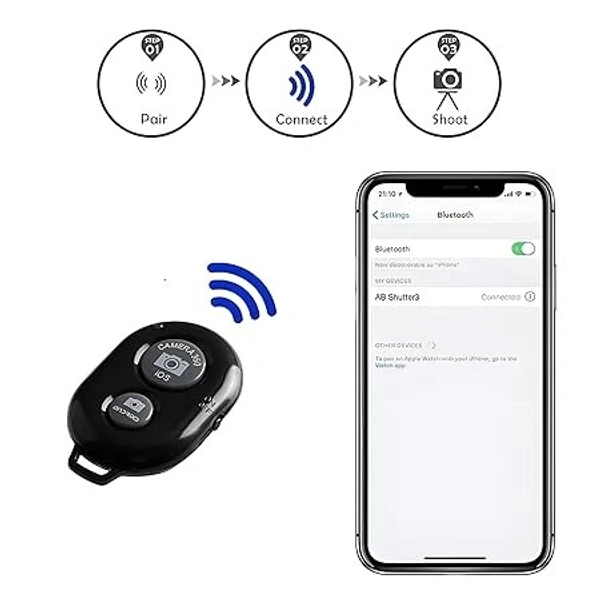 Bluetooth Shutter Remote Control Wireless Technology for Selfie Stick for Creating Videos and Photos 2 Click Button Compatible with iOS and Android Smart Phone Tablet - Black - Black