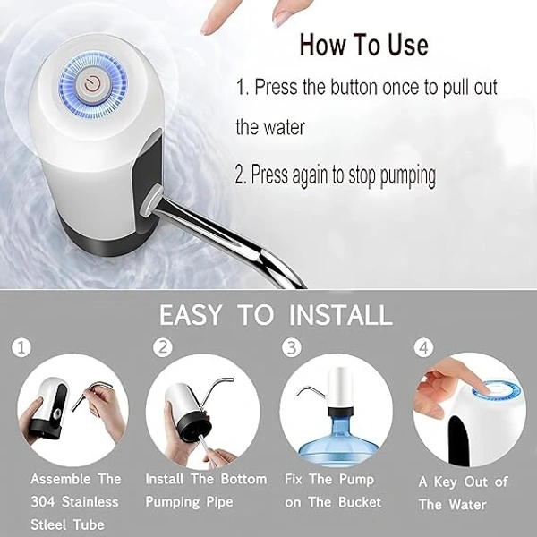 Automatic Wireless Water Dispenser for 20 Litre Bottle Can Water Pump Ideal for Home, Office Indoor Outdoor- Black White - White Black