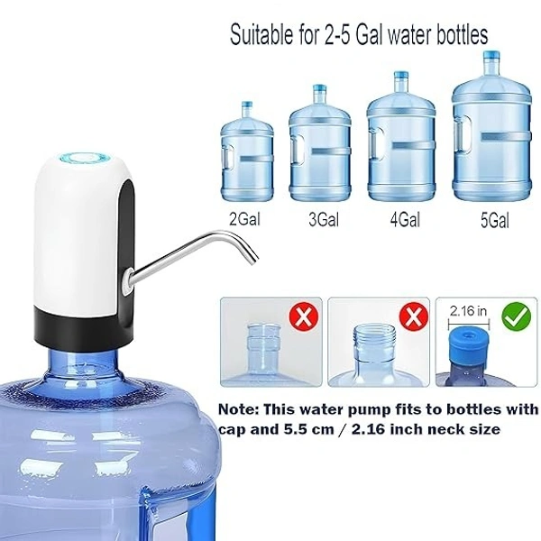 Automatic Wireless Water Dispenser for 20 Litre Bottle Can Water Pump Ideal for Home, Office Indoor Outdoor- Black White - White Black