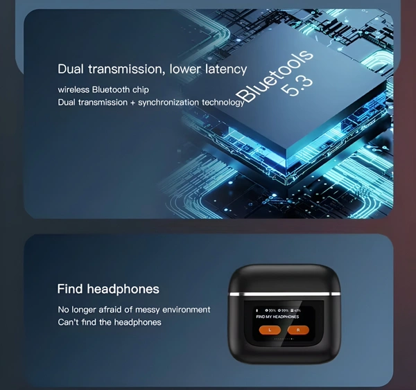 V8 Touch Display Earbud with Active Noise cancelation - Black