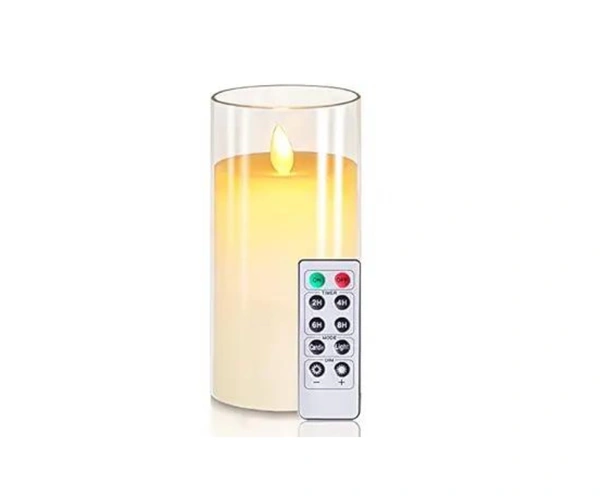 Flameless LED Candles AA Battery Powered White Acrylic Glass Candle with Remote Control Timer and Modes Ideal for Home Decor Festival Romantic Dinner (3" D x 6" H)- - White