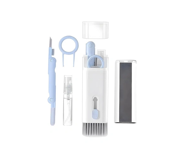 7 in 1 Keyboard Cleaner/Airpods Cleaning Kit/Laptop Cleaning Brush/Computer Cleaning Kit Gadget Comes with Key-Cap Puller Spray Bottle Earbuds Cleaner - White