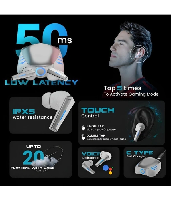  Ultra Tank Bluetooth True Wireless (TWS) In Ear 20 Hours Playback Low Latency,Powerfull bass IPX4 - White