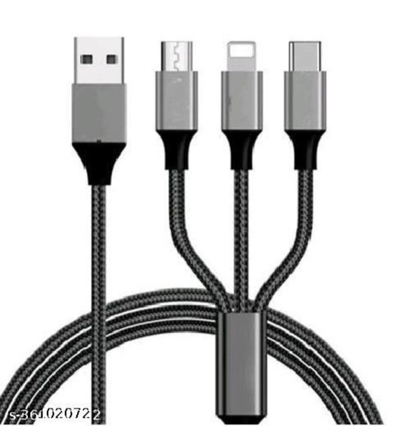 Multi Pin Mobile Data Cable, Latest 3 in 1 Cable Fast, Rapid  - Black