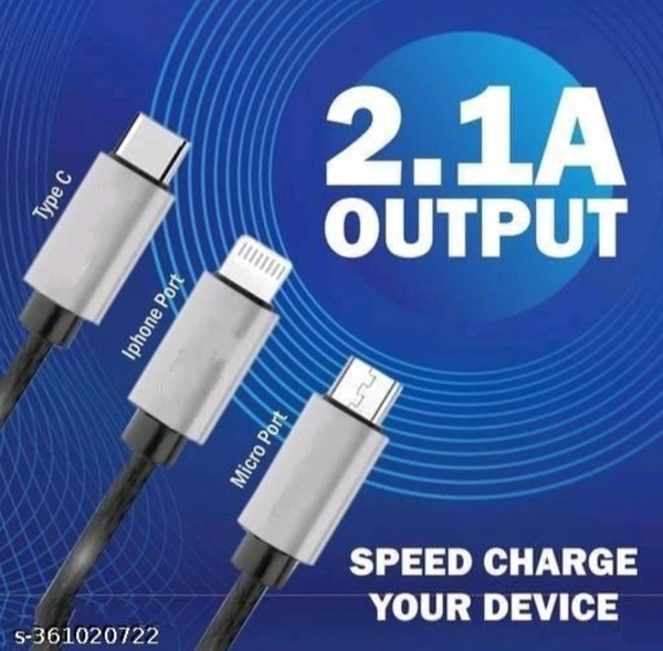 Multi Pin Mobile Data Cable, Latest 3 in 1 Cable Fast, Rapid  - Black