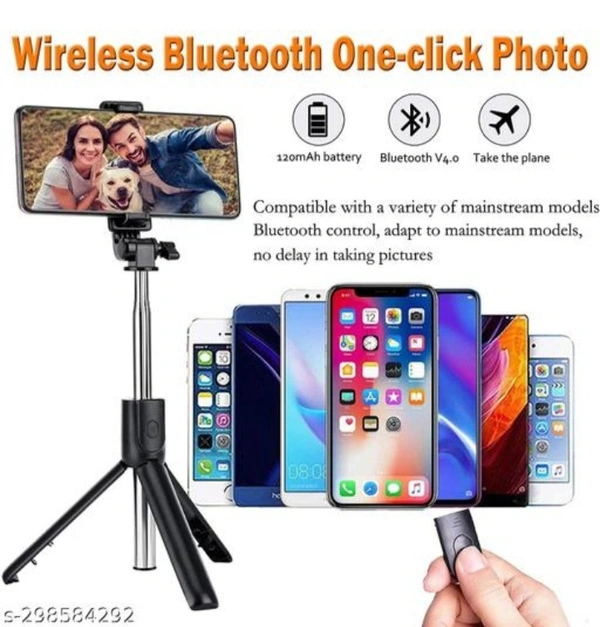 Selfie Stick Bluetooth Selfie Stick Tripod Extendable Tripod Stick With Remote FaceTime Phone Stand - Black