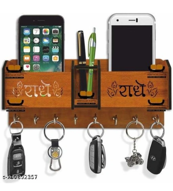 Heavy Duty Wooden Stand For Smartphones & Keychains - Brown