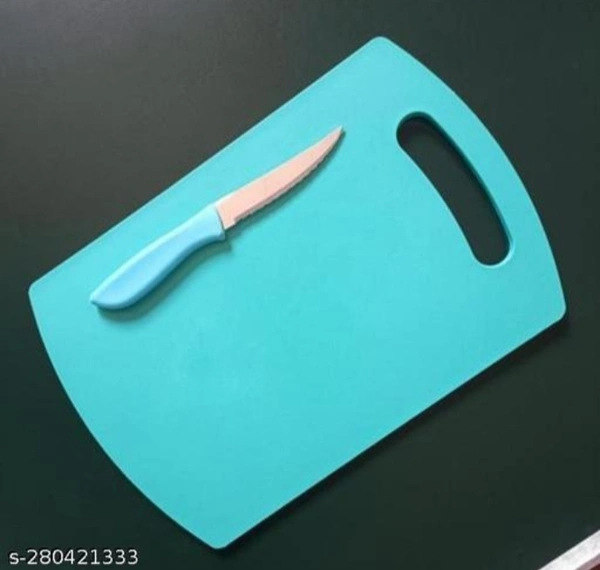 Plastic Cutting/Chopping Board With Knife (Blue) - Bright Turquoise